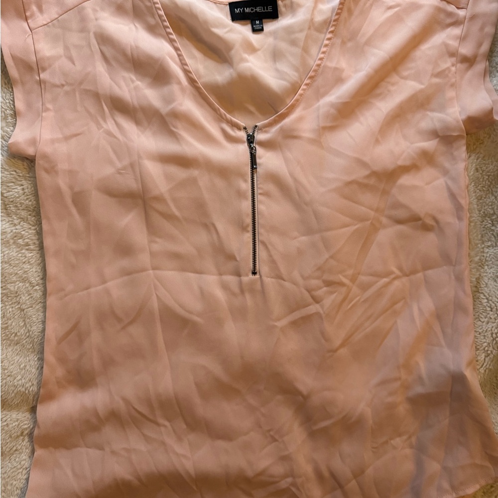 My Michelle Light Pink Blouse with Front Zipper